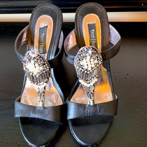 WHBM Black Wedge Sandals